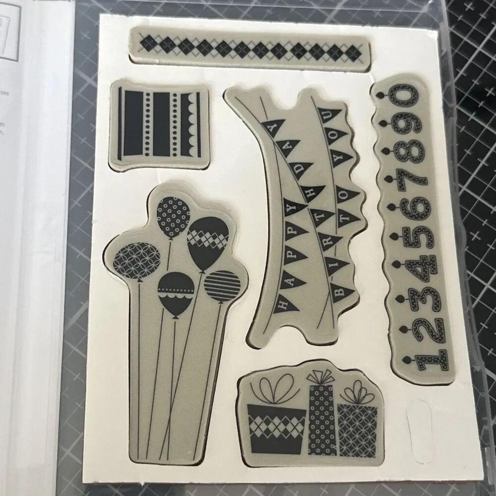 STAMPIN' UP! PATTERNED PARTY STAMP SET BIRTHDAY PRESENTS BALLOONS PRESENTS FLAGS